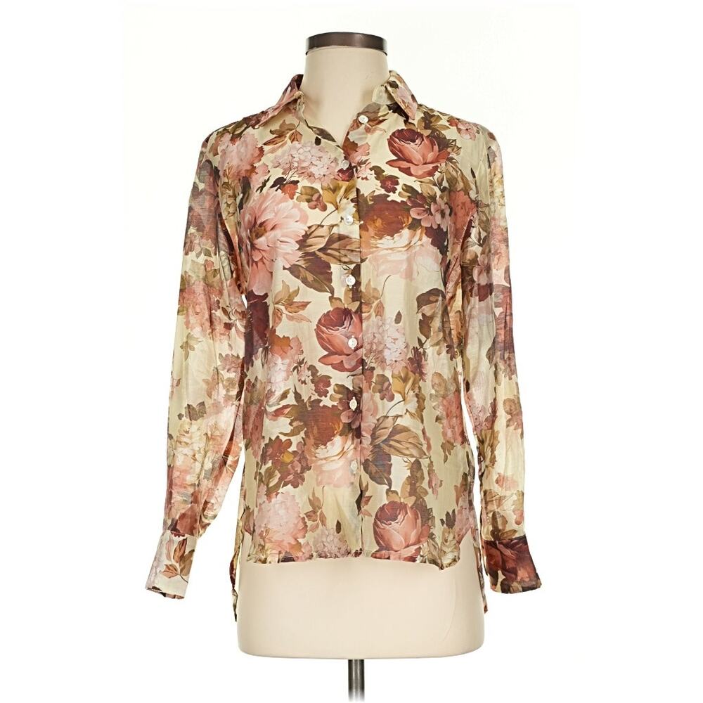 Floral Semi-Sheer Button-Front Baily 44 Top- size S